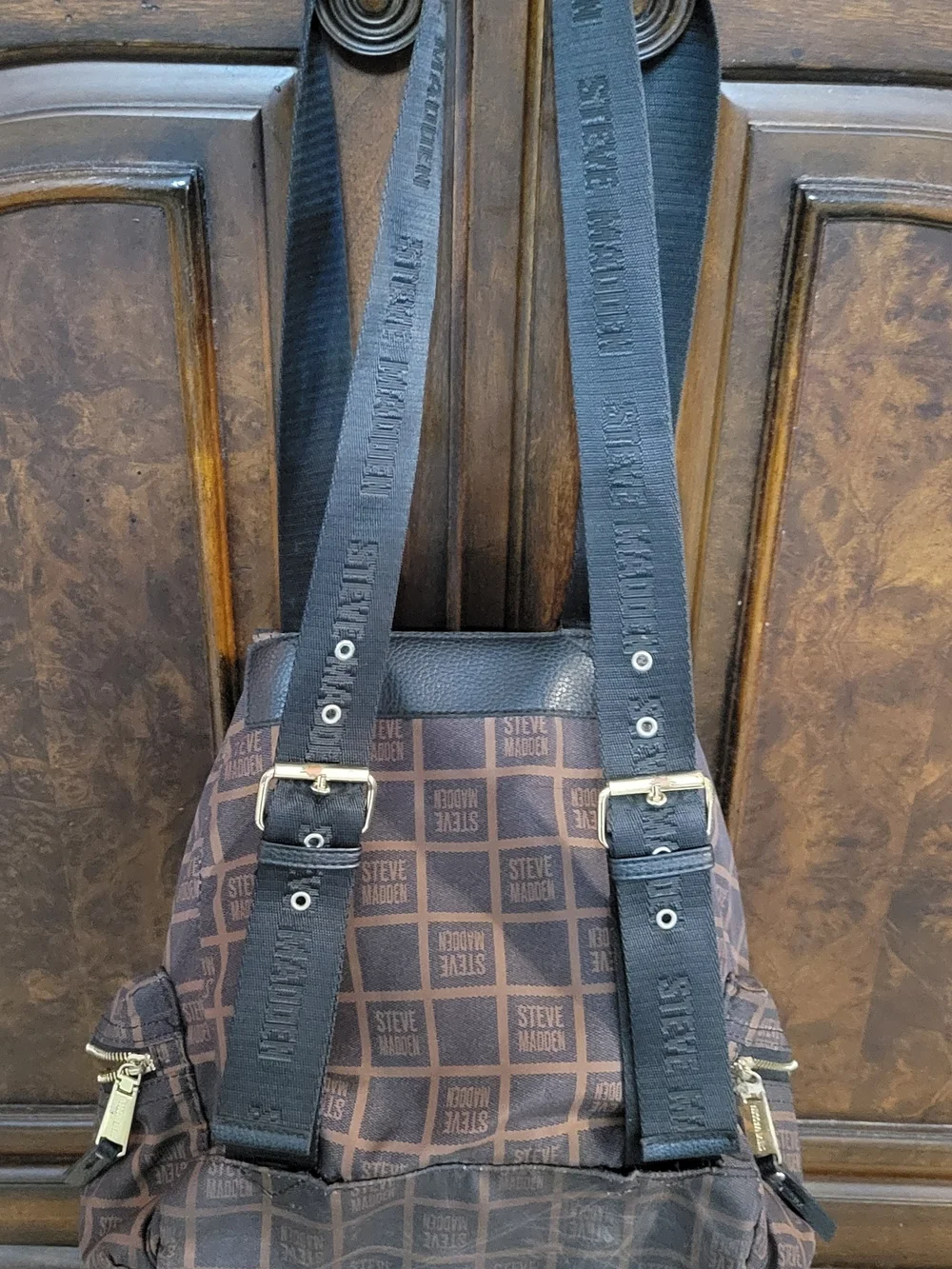 Steve Madden Brown Logo Backpack